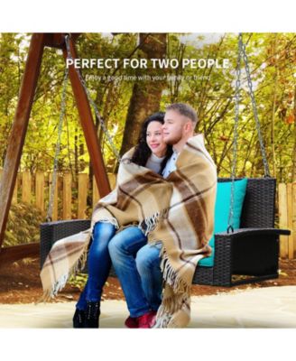 2-Person Patio Rattan Porch Swing with Cushions