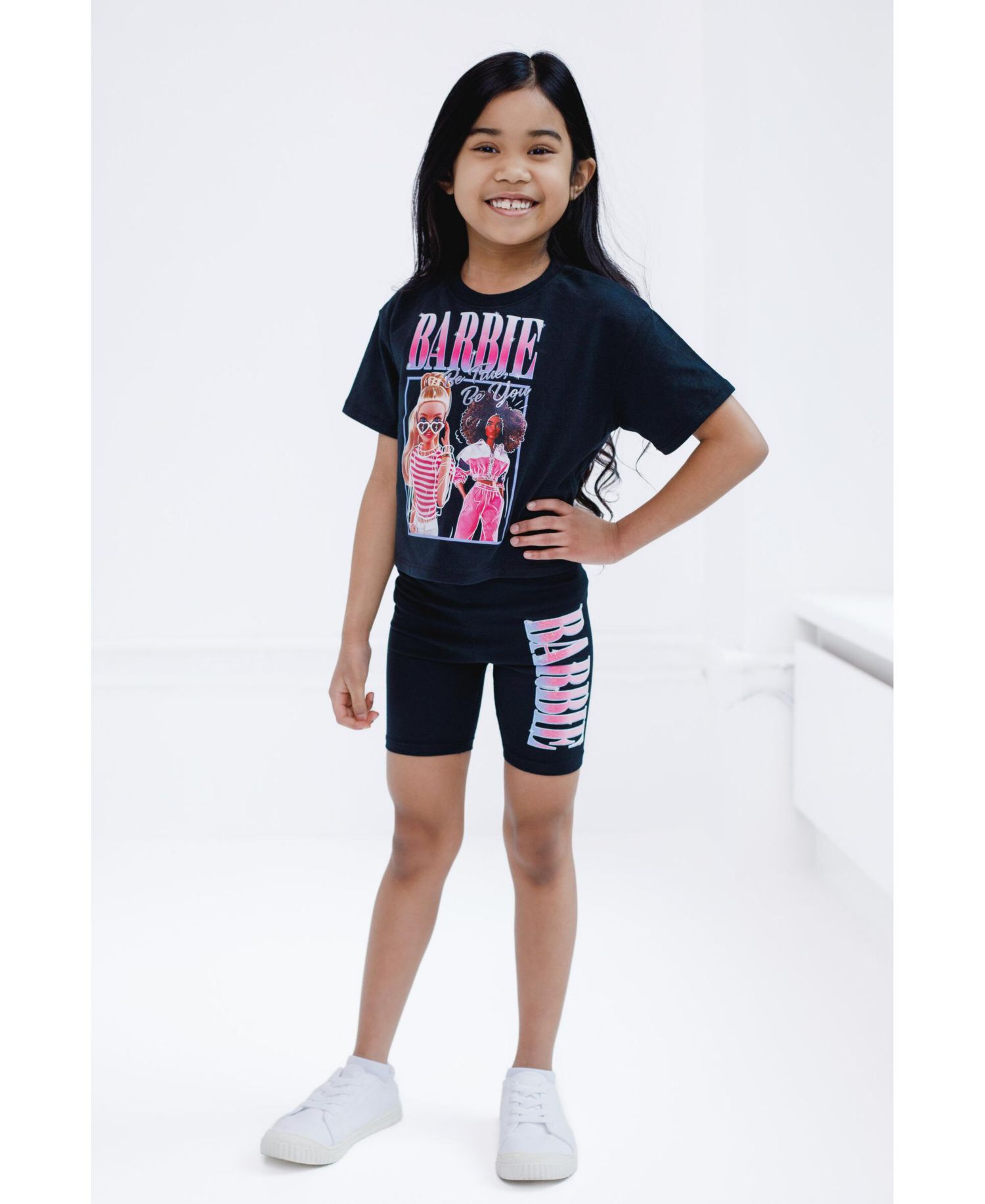 Girls Cropped Boxy T-Shirt and Bike Shorts Outfit Set