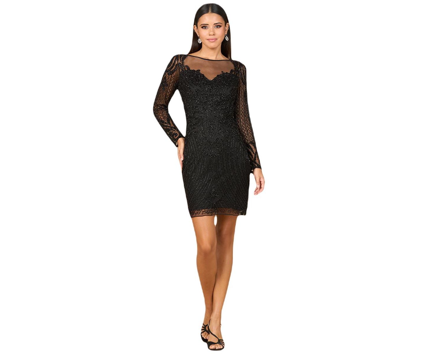 Женское платье Lara Long Sleeve Cocktail Dress with Illusion Neckline, цвет: Чёрный — фото 1