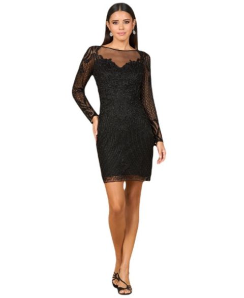 Женское платье Lara Long Sleeve Cocktail Dress with Illusion Neckline, цвет: Чёрный