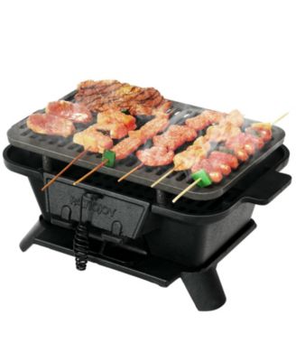 Portable Hibachi Grill, Double-sided Cast Iron Grill with Air Regulating Door & Fire Gate, Grate Lifter, Ideal for Outdoor Picnic, Camping & Backyard Barbecue Cooking