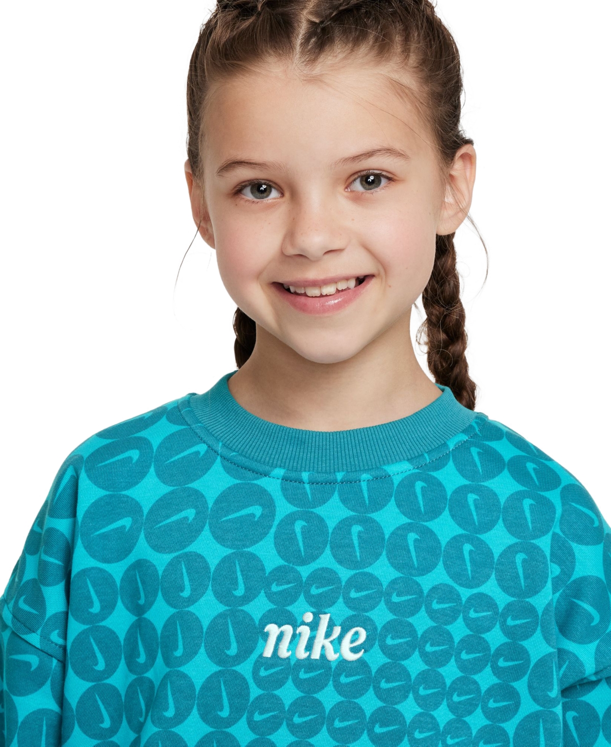 Nike Big Girls Sportswear Club Fleece Oversized Crewneck Sweatshirt In Green
