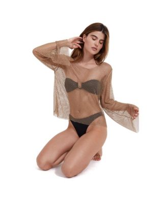 Women's Rhinestone Lattice Long Sleeve Cover Up