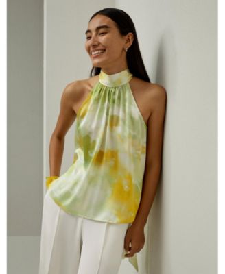 Women's Print Silk Charmeuse Halter Neck Top