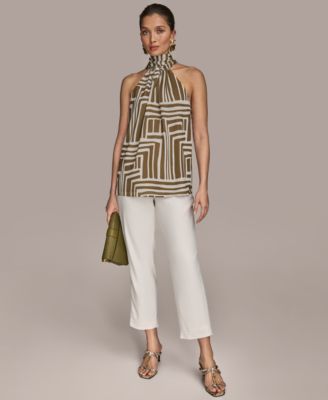 売れ筋商品|||ダナキャランニューヨーク カットソー トップス レディース Petite Scoop-Neck Sleeveless Crochet Top Whiskey Donna Karan New York Women's High-Neck Printed Halter Top