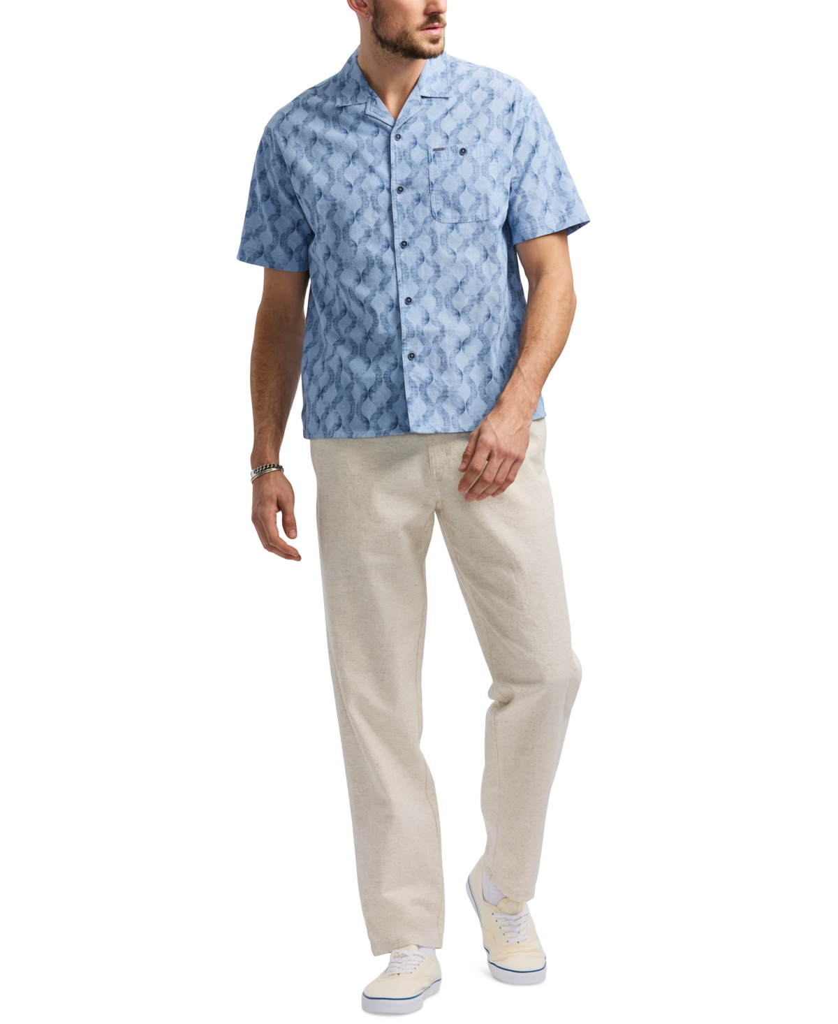 Buffalo David Bitton Men's Sonix Relaxed Fit Short Sleeve Wave Print Button-front Camp Shirt