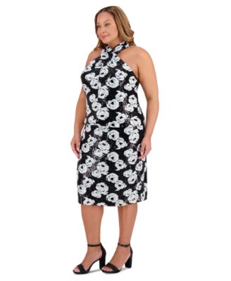 Plus Size Sequined Floral Pencil Skirt