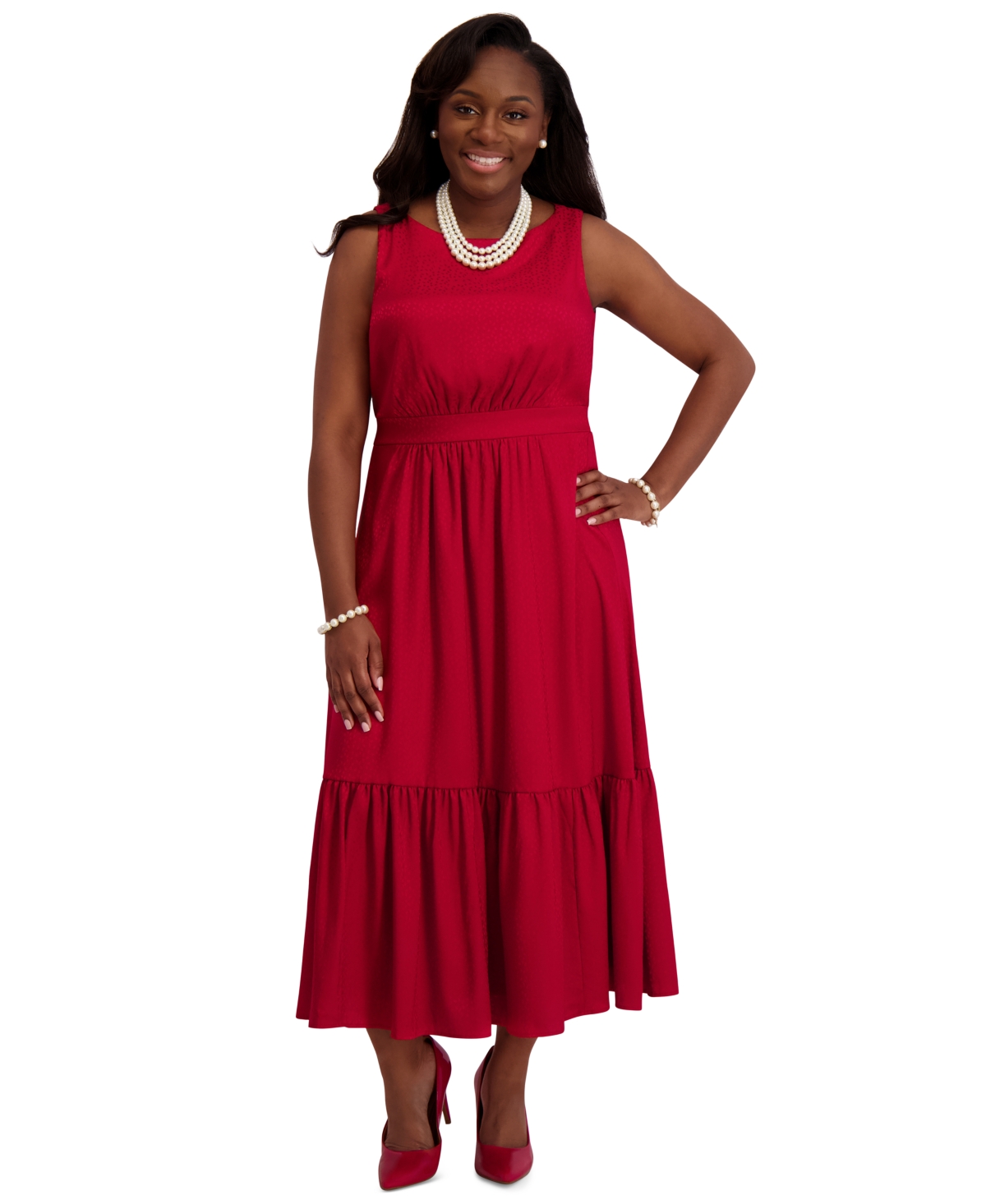 Kasper Women's Tiered Midi Dress, Regular & Plus Sizes In Red