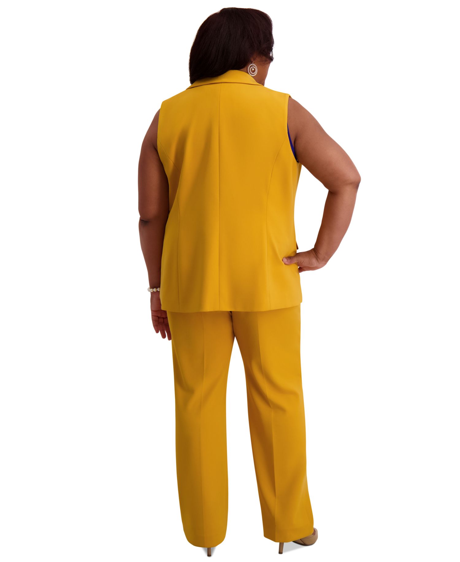 Notched Collar Open-Front Regular & Plus Sizes Vest Blazer