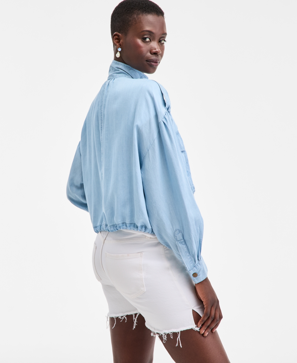 On 34th Women's Chambray Cropped Jacket, Exclusively At Macy's In Blue