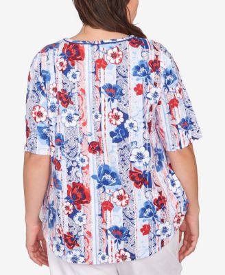 Plus Size Riviera Floral Stripe Print Knit Top