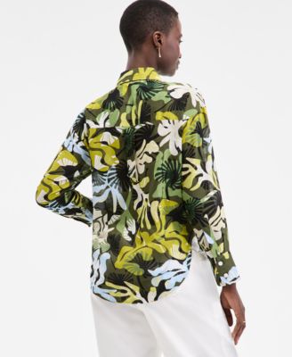 Women's Leaf-Print Crochet-Trim Shirt, Exclusively at Macy's