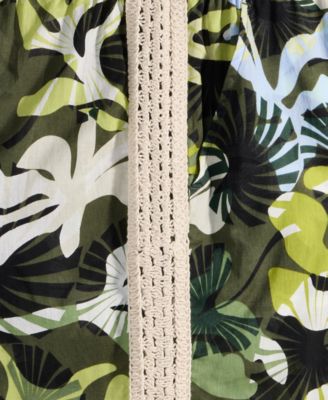 Women's Leaf-Print Crochet-Trim Wide-Leg Pants, Exclusively at Macy's