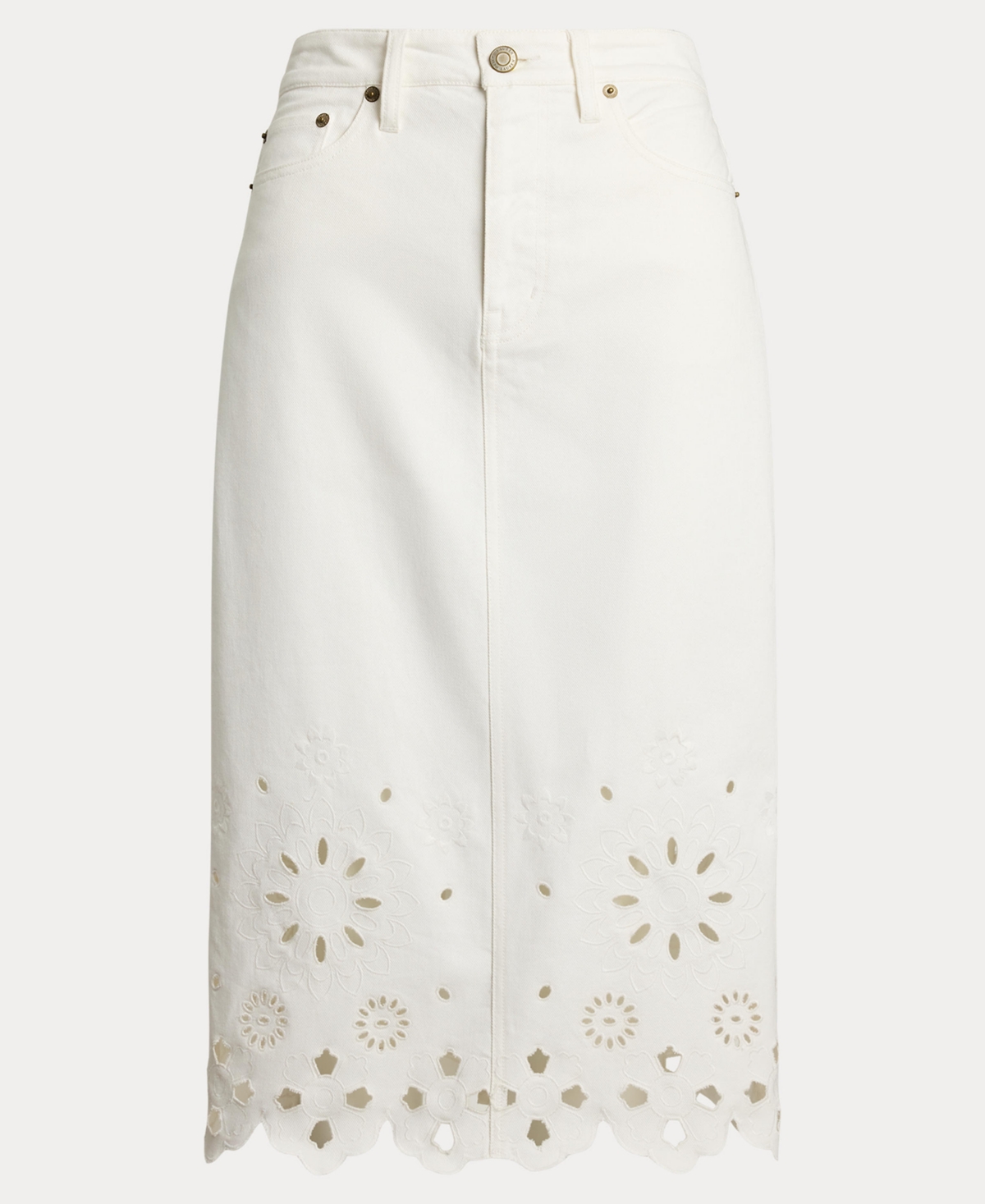 RALPH LAUREN WOMEN'S EYELET DENIM MIDI SKIRT 