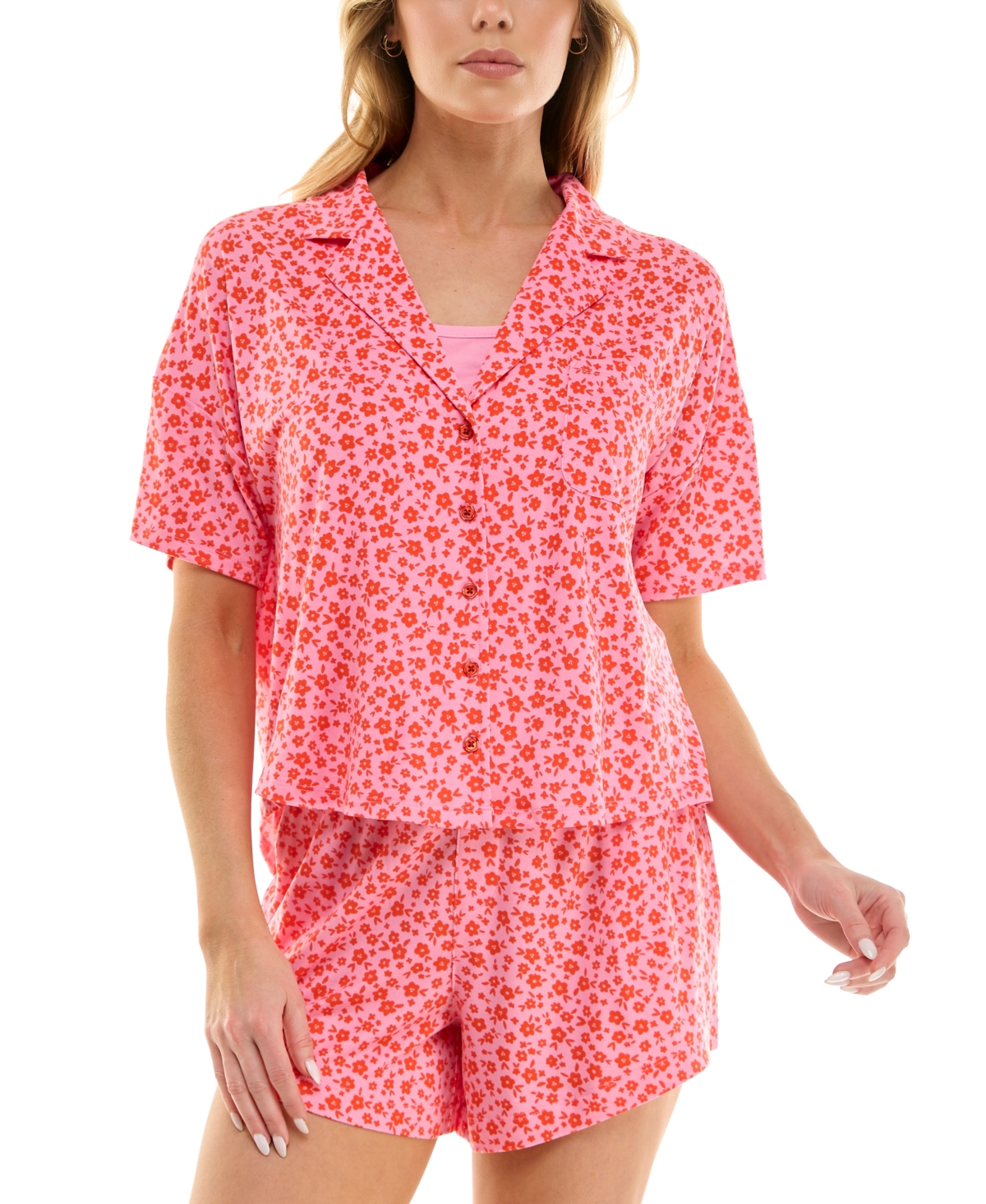 Women's Oversized Shirt, Cami & Boxer Short Pajama Set - Mallory Multi Ditsy