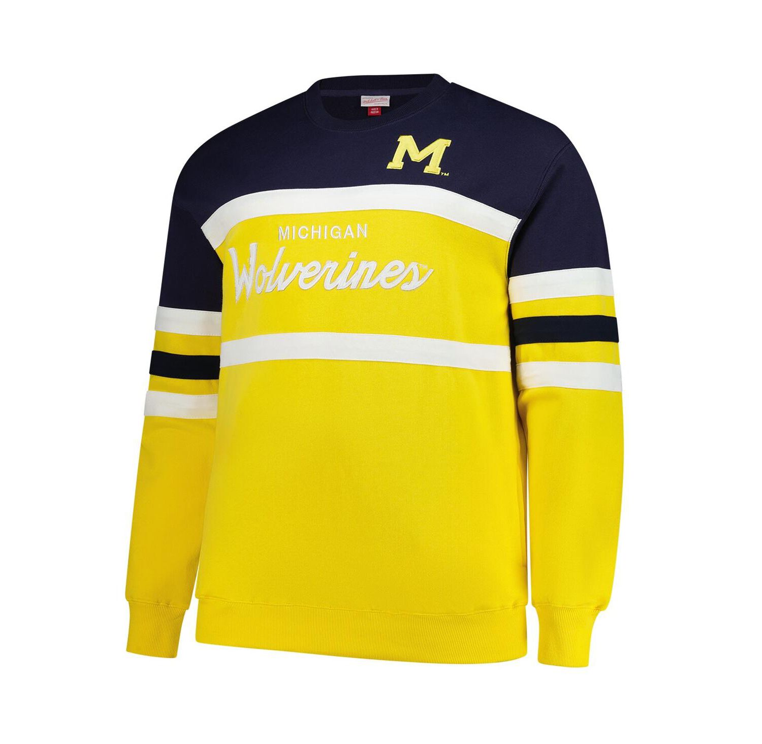 Men's Maize Michigan Wolverines Big & Tall Vintage Logo Head Coach Fleece Pullover Sweatshirt