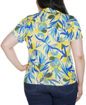 Plus Size Tropical Tie-Front Knit Top