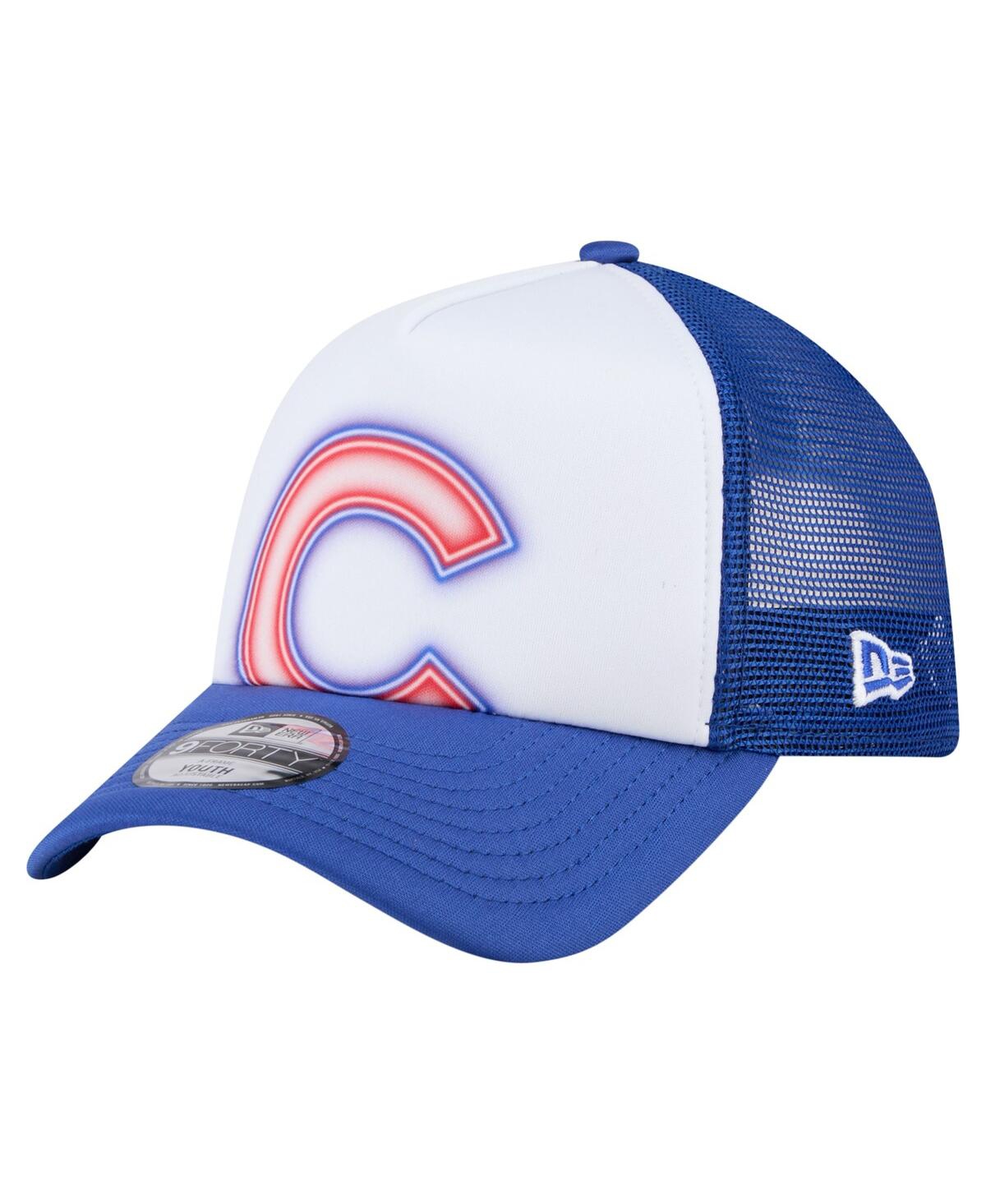 New Era Toddler White/royal Chicago Cubs Painted A-frame 9forty Trucker Adjustable Hat