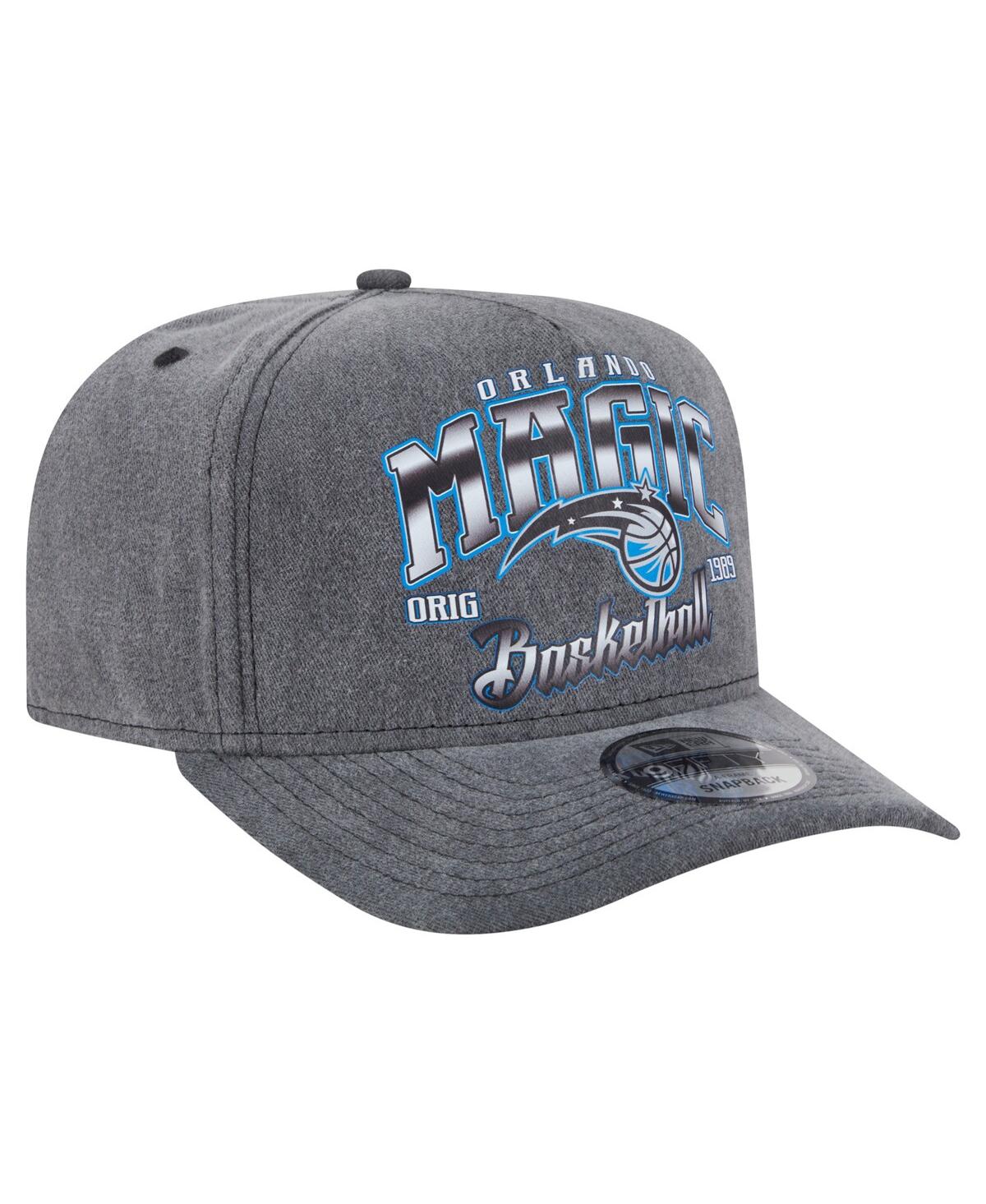 New Era Men's Charcoal Orlando Magic Throwback Washed Pre-curved 9fifty Snapback Hat