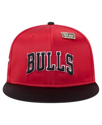 Men's Red/Black Chicago Bulls Throwback Satin Vintage Pin Two-Tone 59FIFTY Fitted Hat