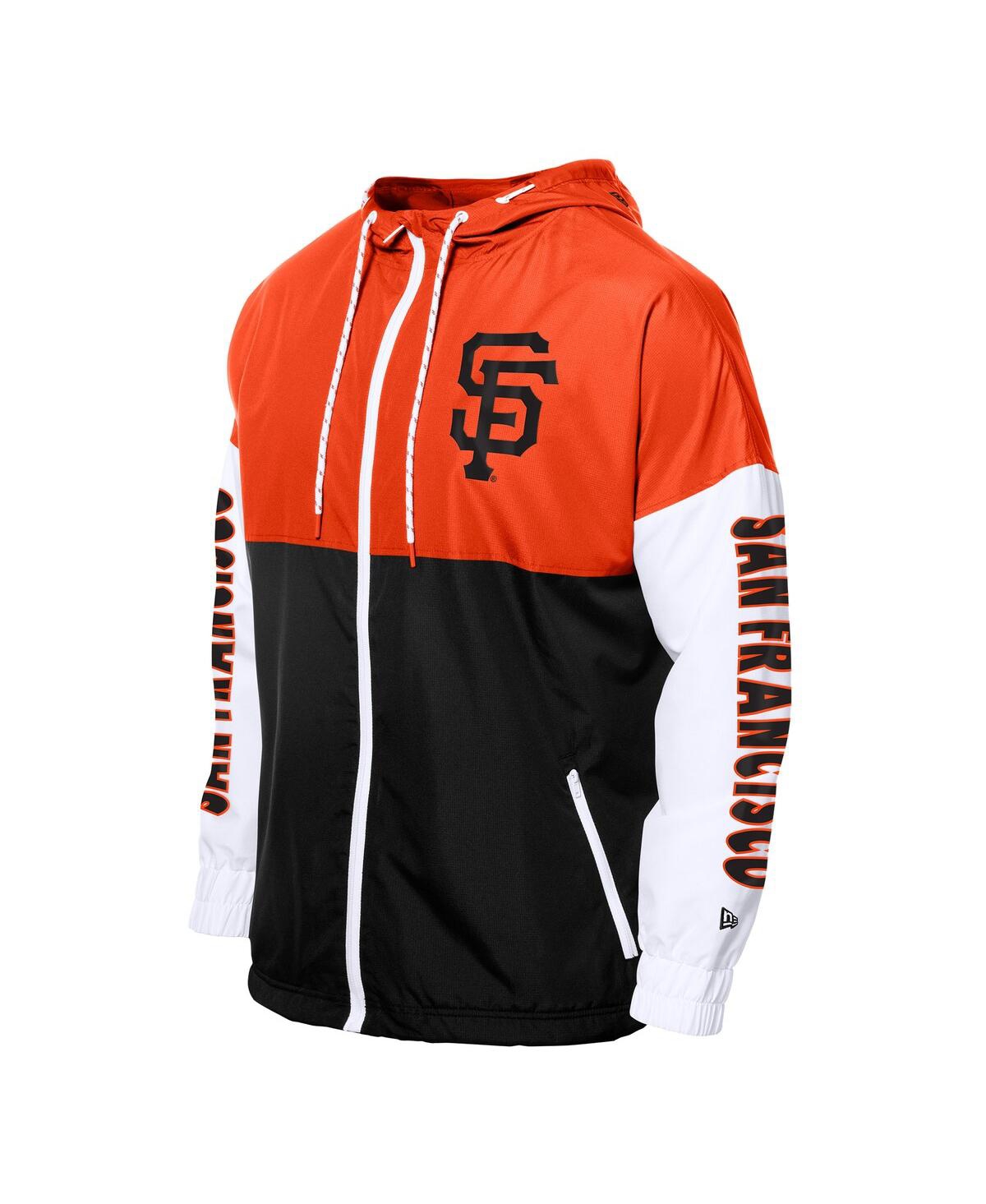 Shop New Era Men's Black/orange San Francisco Giants Color Block Full-zip Hoodie Windbreaker Jacket