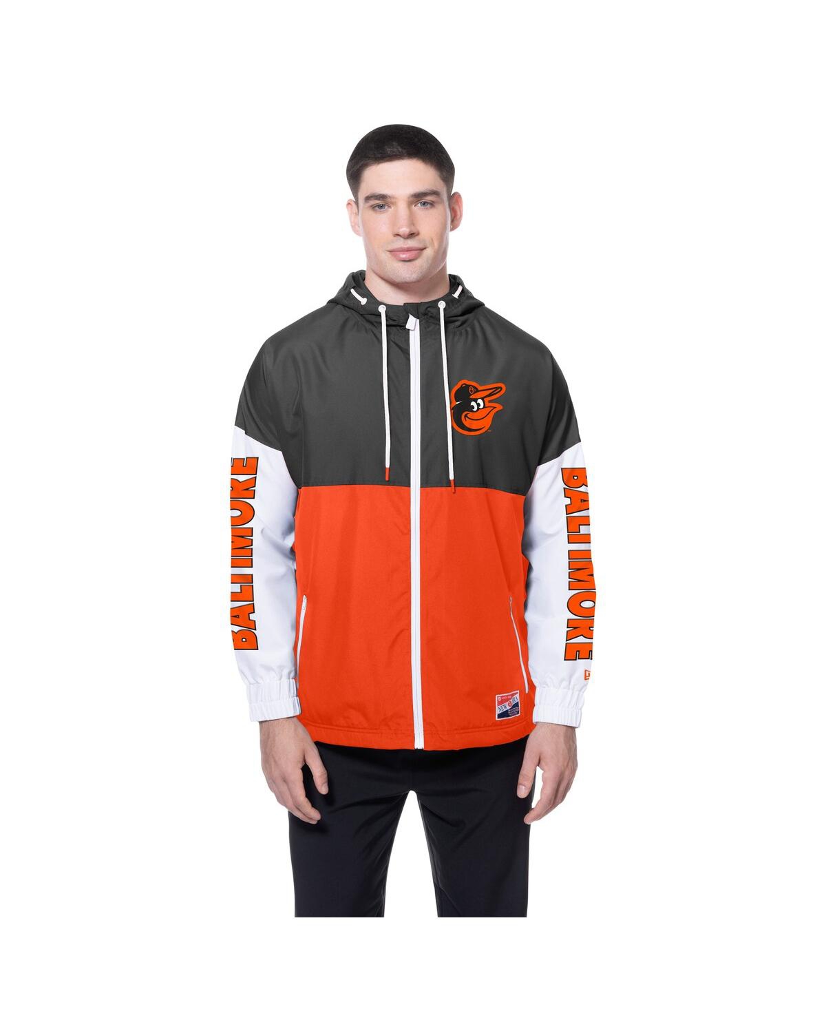 New Era Men's Orange/black Baltimore Orioles Color Block Full-zip Hoodie Windbreaker Jacket