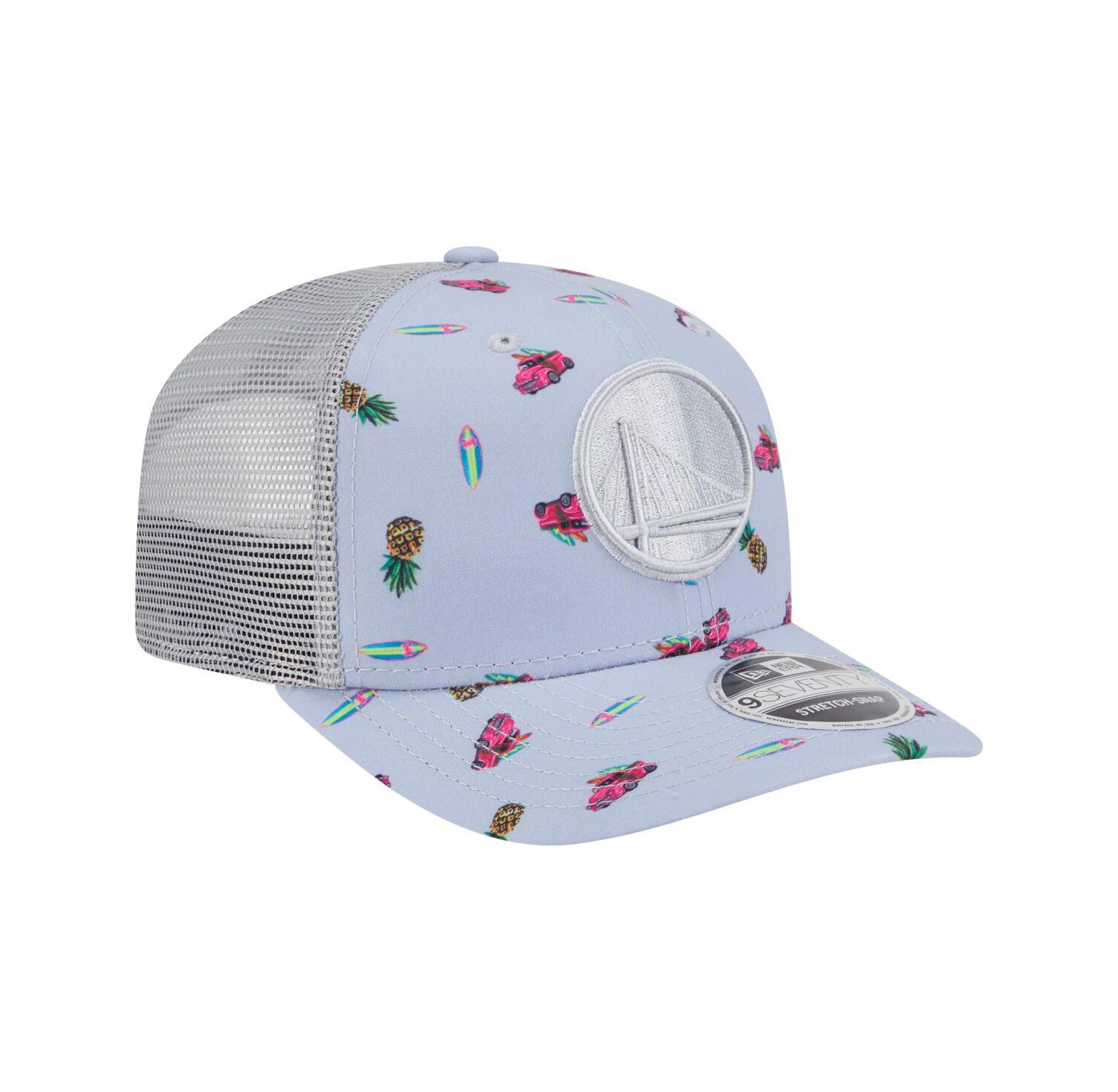 Men's Light Blue/Gray Golden State Warriors Adventure Aloha Pattern 9SEVENTY Stretch Snap Hat
