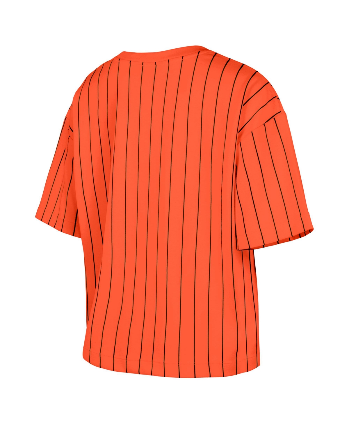 NEW ERA WOMEN'S ORANGE SAN FRANCISCO GIANTS 2025 CITY CONNECT BOXY PINSTRIPE T-SHIRT 