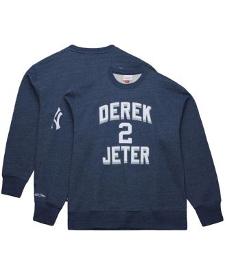 Men's Derek Jeter Heather Navy New York Yankees Legends Collection Vintage Logo Fleece Name Number Pullover Sweatshirt