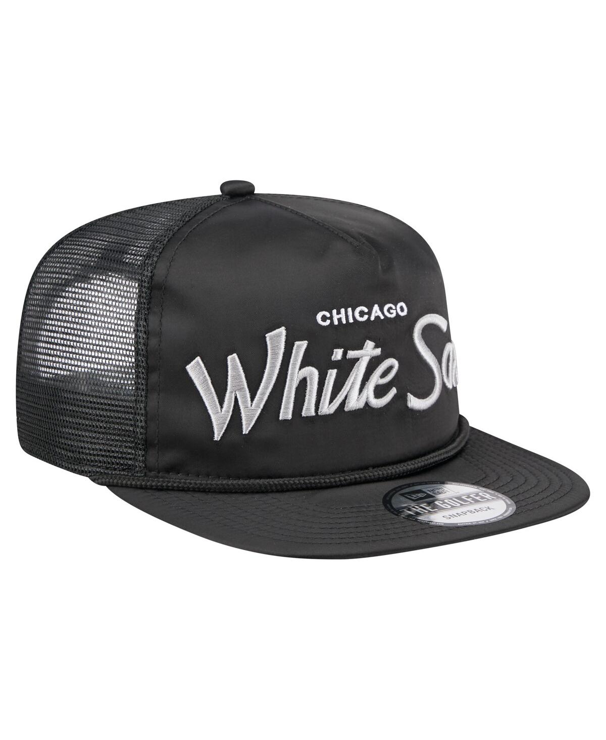 NEW ERA MEN'S BLACK CHICAGO WHITE SOX RETRO SATIN SCRIPT GOLFER ADJUSTABLE HAT 