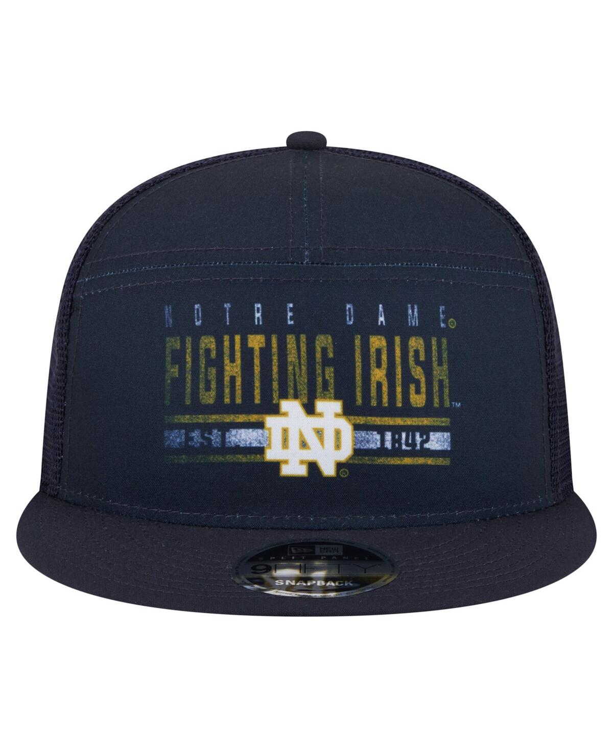 NEW ERA MEN'S NAVY NOTRE DAME FIGHTING IRISH SPLIT PANEL 9FIFTY SNAPBACK TRUCKER HAT 