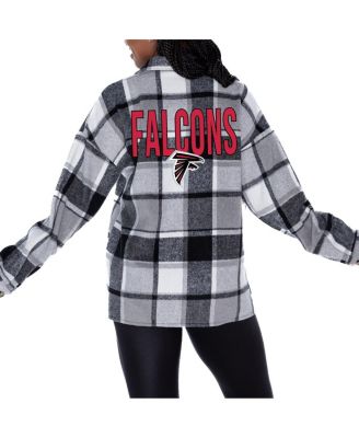 Gameday Couture - Women's Gray Atlanta Falcons Fieldside Fun Plaid Button-Up Overshirt