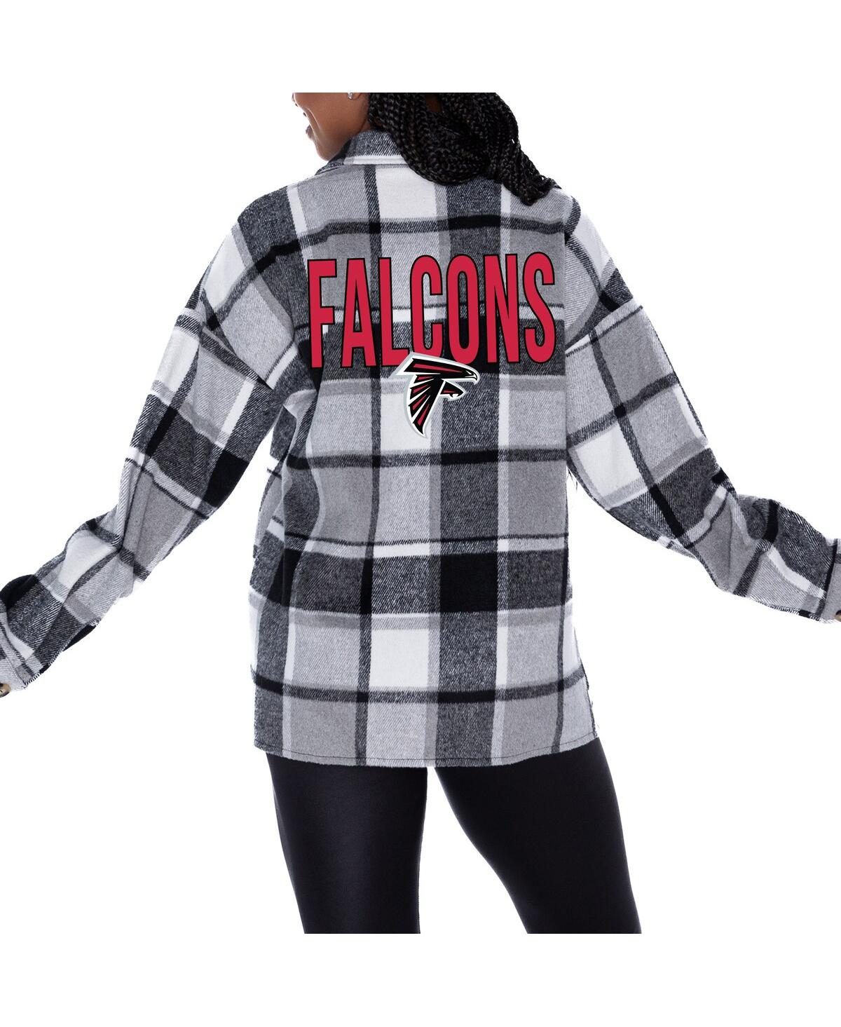 Women's Gray Atlanta Falcons Fieldside Fun Plaid Button-Up Overshirt Shirt - Gray
