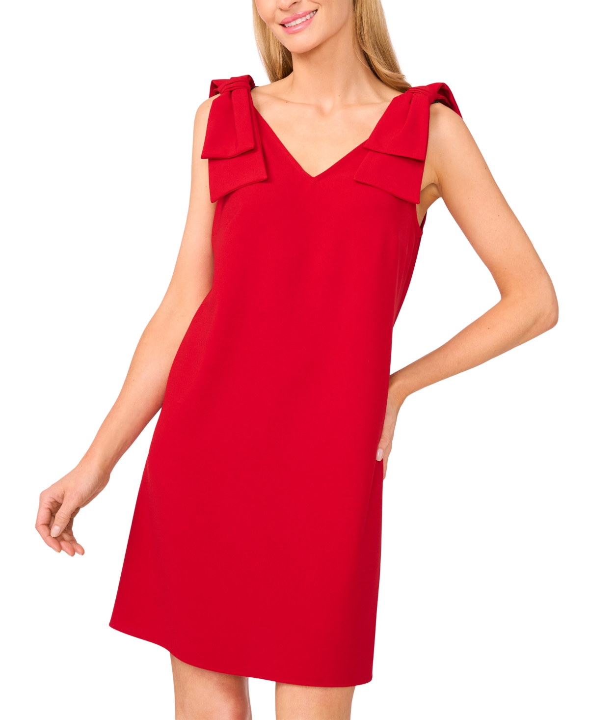 Cece Women's Solid-color V-neck Shoulder-bow Short Dress In Red