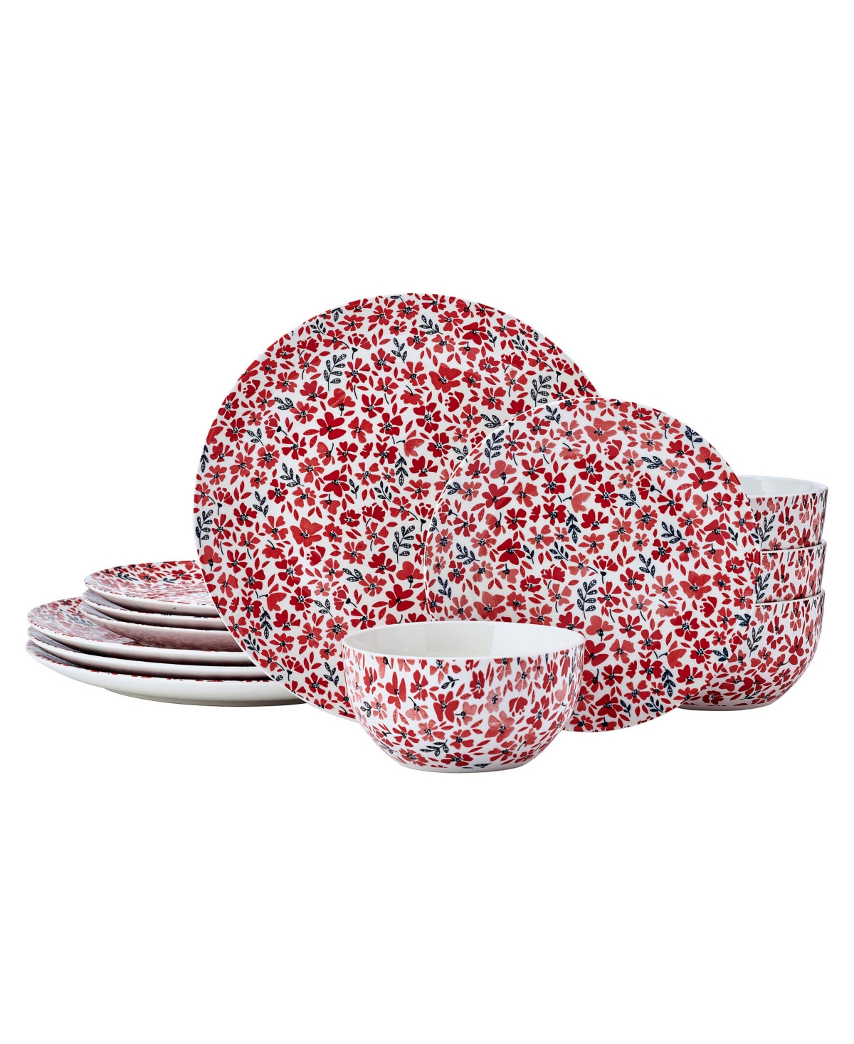 Radiant Blossom 12-Pc. Dinnerware Set, Service for 4 - Red