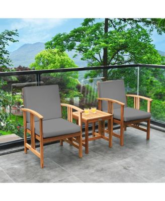 3PCS Outdoor Patio Sofa Furniture Set Solid Wood Cushioned Conversation Set Grey