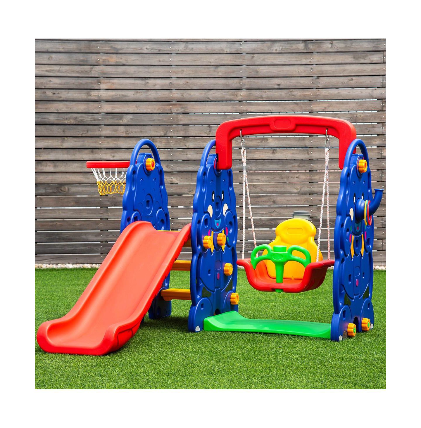 Детские игрушки Mecale 3-in-1 Freestanding Climber Slide Swing with Basketball Hoop and Ring Toss, Holds 66 Lbs., Ages 3+, цвет: Синий — фото 8
