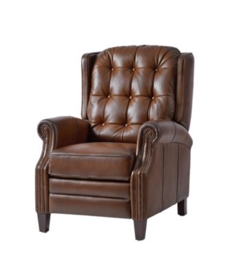 Silvia Button-tufted Genuine Leather Power Recliner with Solid Wood Legs