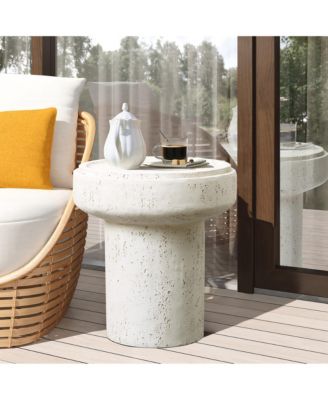 Off White MgO Round 18.5-Inch Tall Side Table, Indoor and Outdoor
