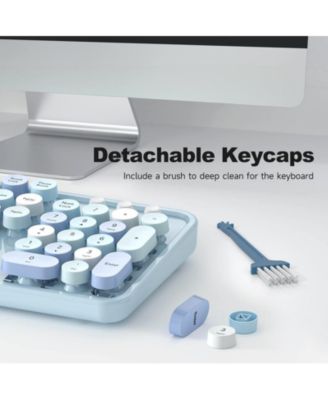 Computer Keyboard Wired, Plug and Play USB Retro Round Typewriter Keyboard, Full Size Wired Keyboard with Foldable Stands for Laptop and Office PC- Purple Colorful