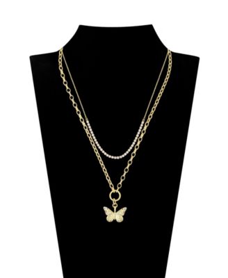Cubic Zirconia Tennis Butterfly Layered Necklace Set
