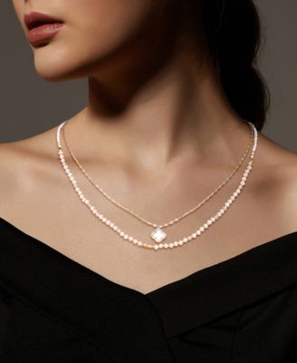 Labradorite Stone Mother of Pearl and Cubic Zirconia Clover Layered Necklace Set