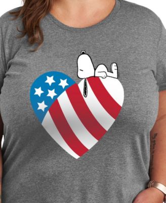 Plus Size Peanuts Snoopy American Flag Heart Graphic T-Shirt