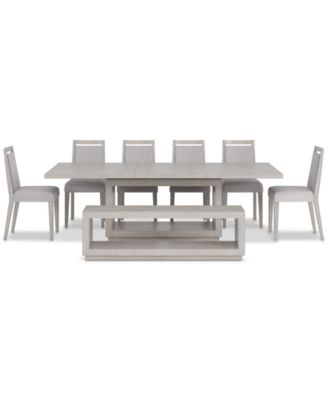 Tivie 8-Pc. Dining Set (Rectangular Table, 6 Wood Dining Chairs & Bench)