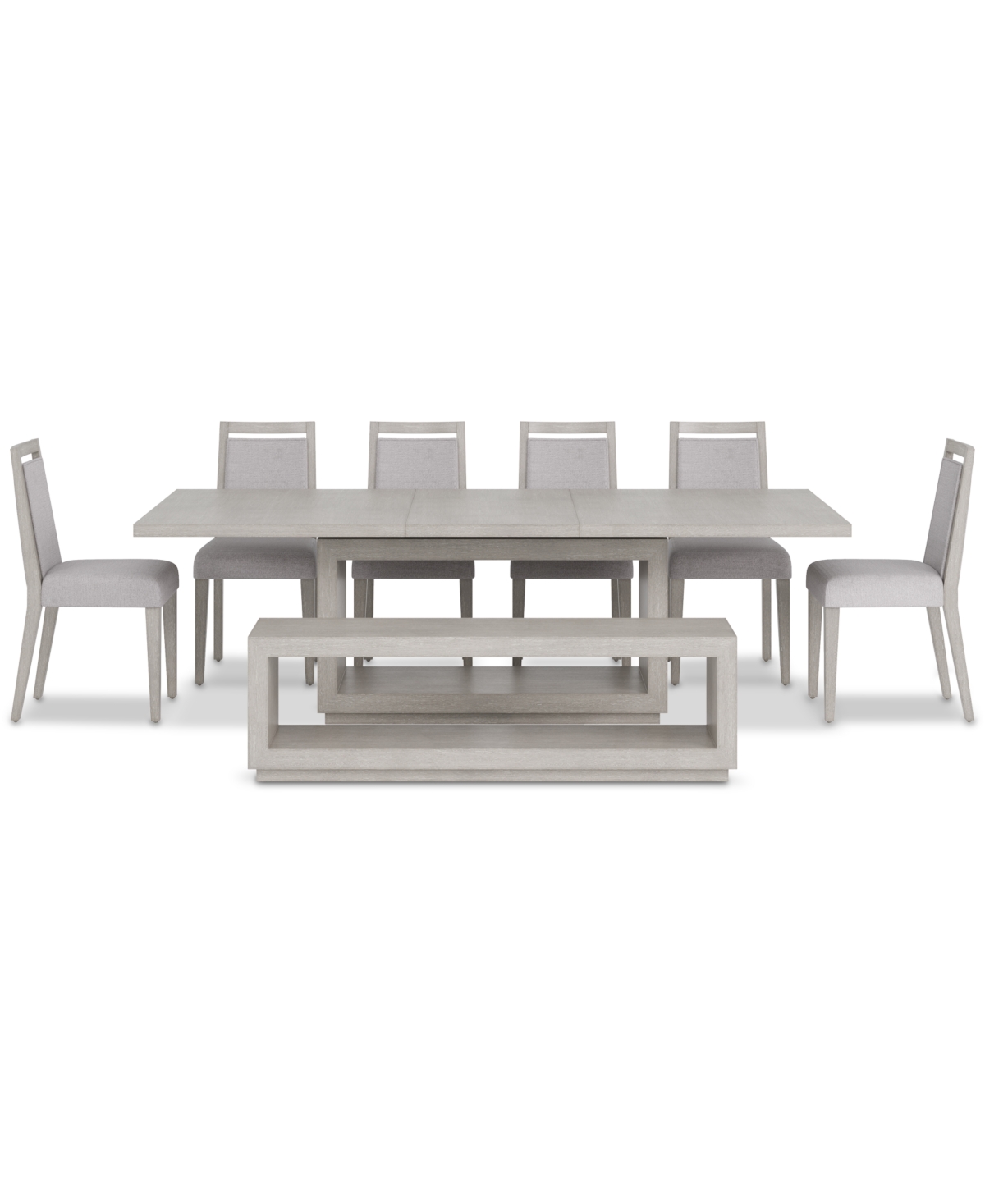 Macy's Tivie 8-pc. Dining Set (rectangular Table, 6 Wood Dining Chairs & Bench) In Gray