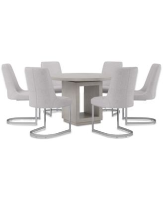 Tivie 7-Pc. Dining Set (Round Table & 6 Metal Dining Chairs)