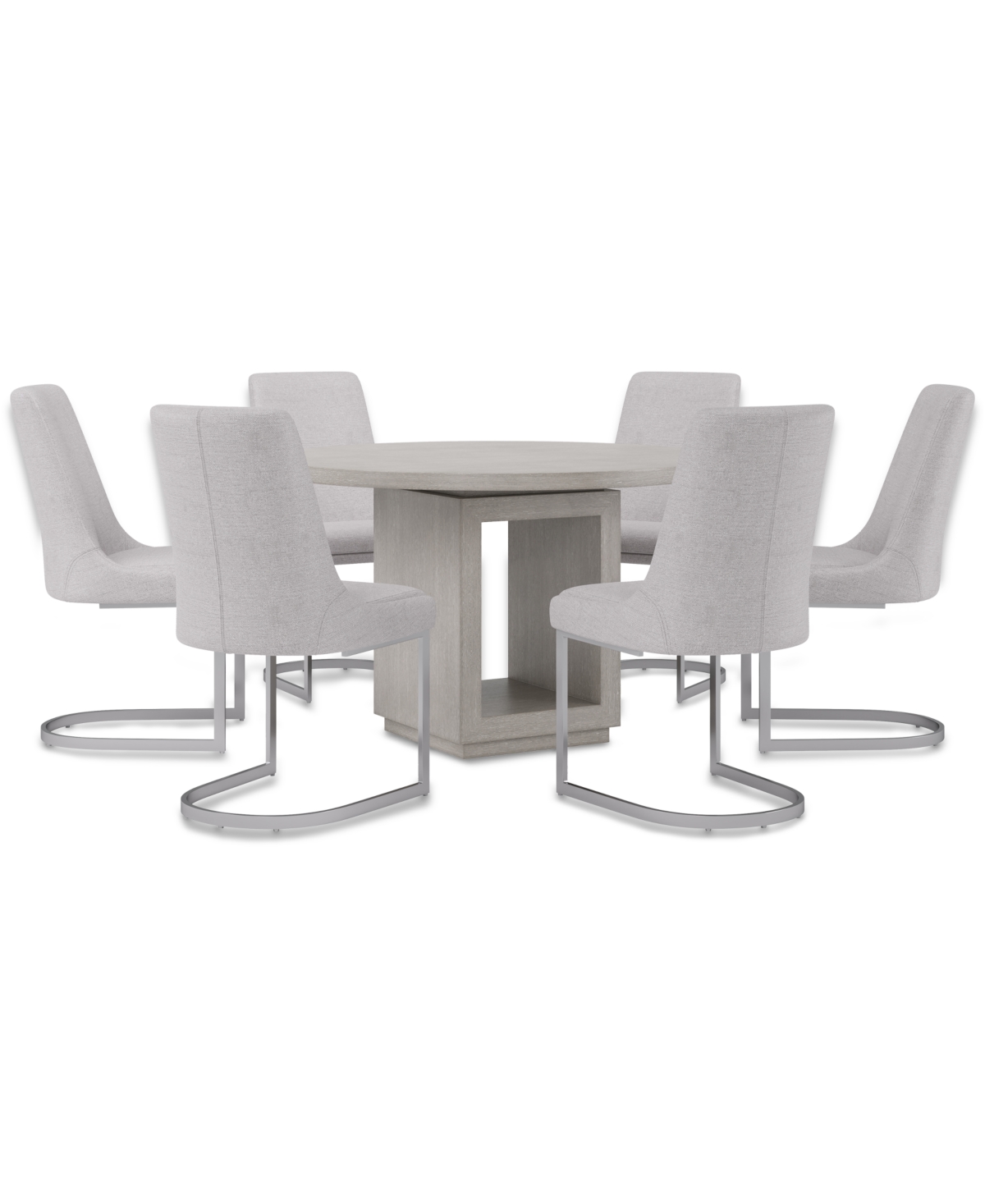 Macy's Tivie 7-pc. Dining Set (round Table & 6 Metal Dining Chairs) In White