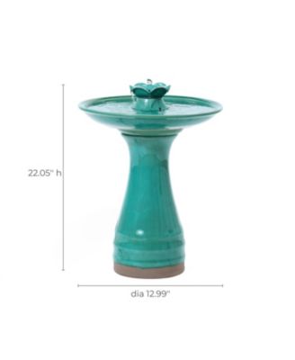 Aqua Glazed Ceramic 22-In Tall Birdbath Fountain