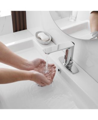 Automatic Sensor Touchless Single Hole Bathroom Sink Faucet With Temperature Mixing Valve In Polished Chrome