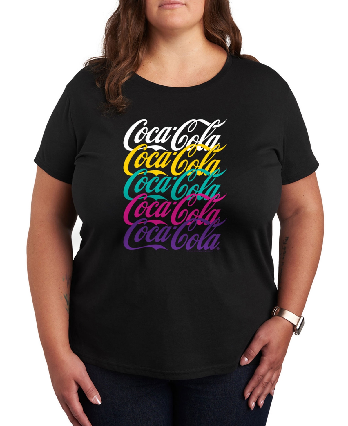 Plus Size Coca-Cola 90's Repeated Graphic T-Shirt - Black